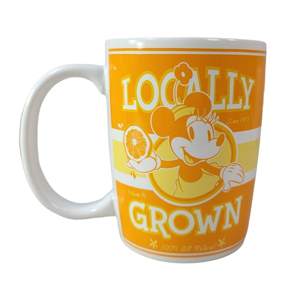 Disney Parks Minnie Mouse Mug Orange Juice Yellow Locally Grown Premium Fruit